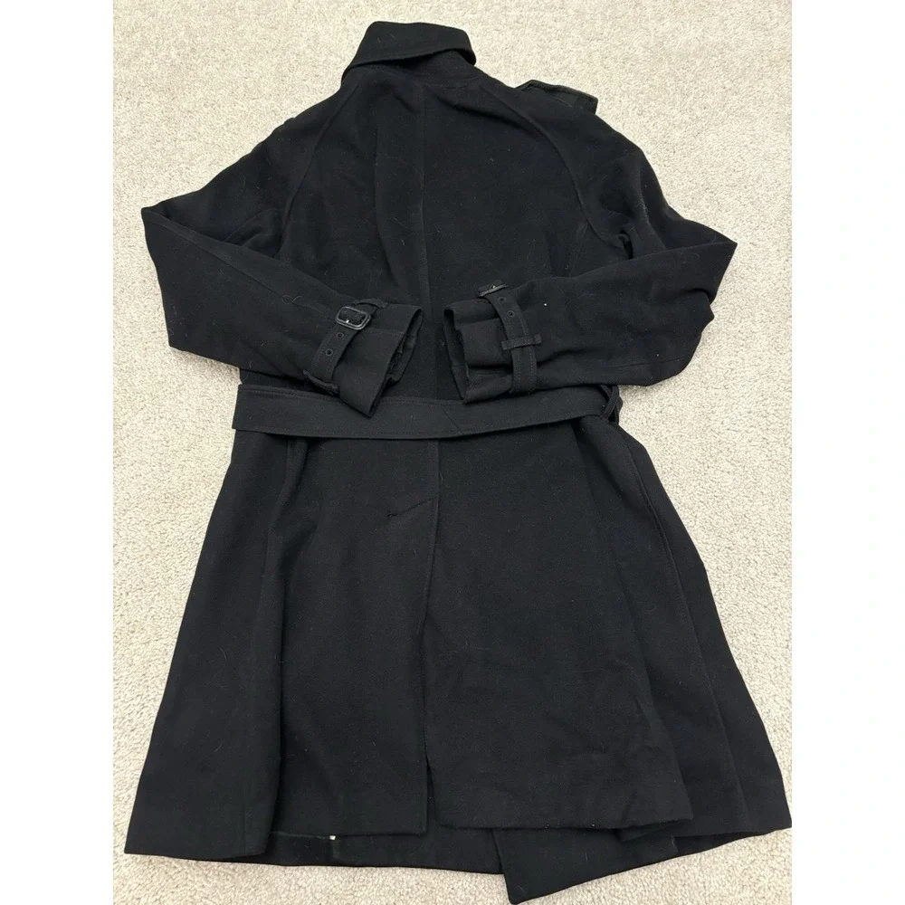 Burberry London Wool Cashmere Black Trench Coat Double Breasted Belt US 10 - Picture 3 of 9